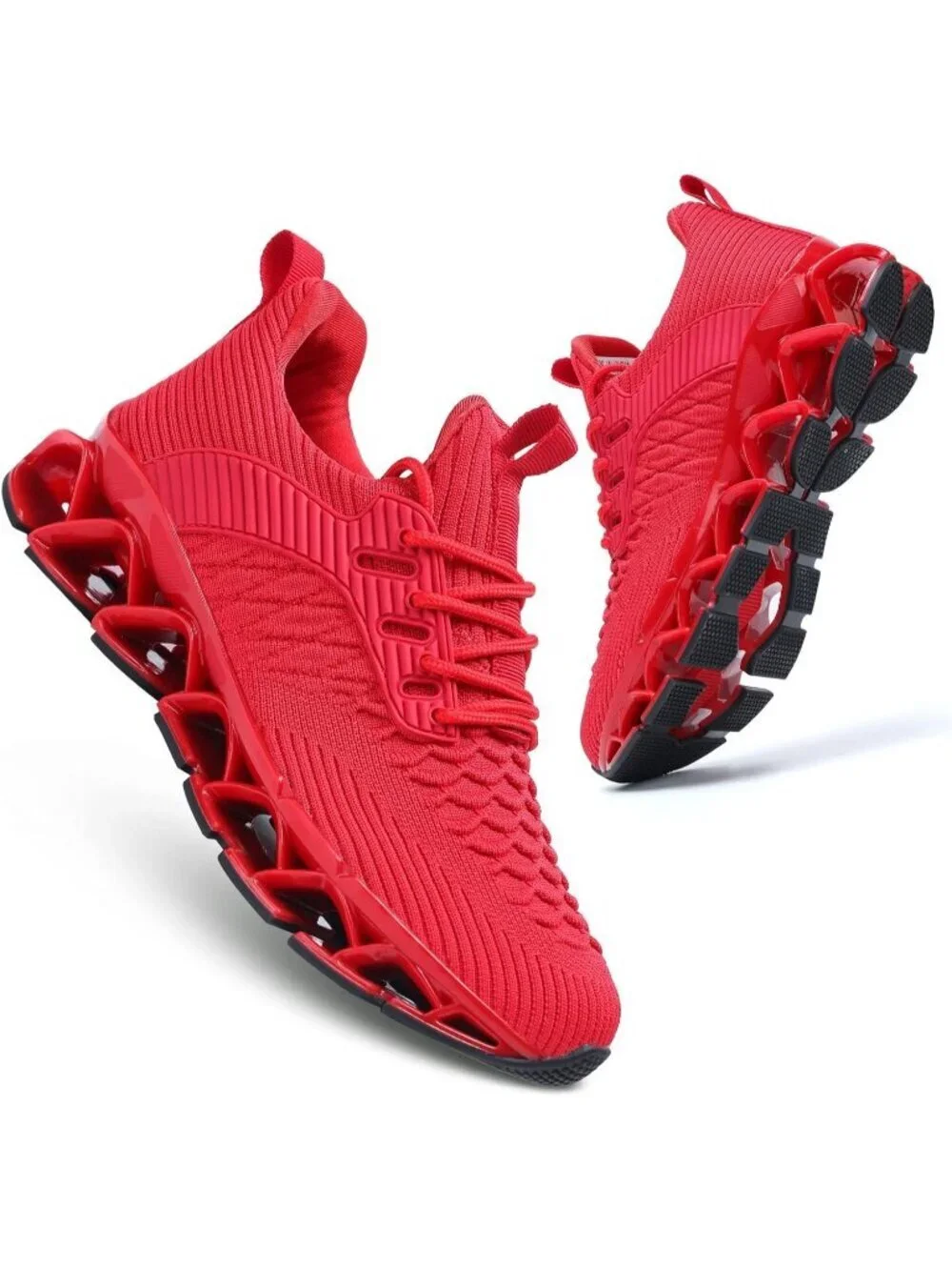 Women's Red Blade Mesh Comfort Non Slip Athletic Slip on Soft Sneaker Shoes